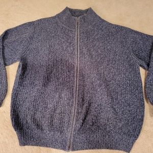 LL Bean Full Zip Mock Neck Sweater Mens Large Blue Heather 💯 Cotton